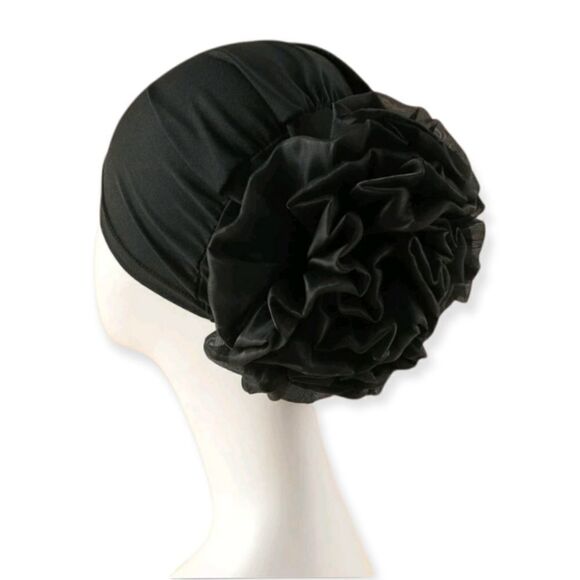 Black Ruched Knit Hat Or Hair Cover - Picture 2 of 8